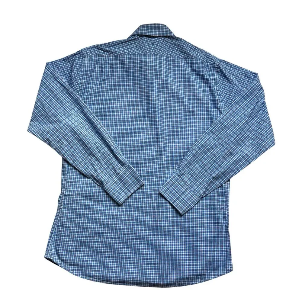 Spier Mackay Shirt Mens 16 Blue Plaid Long Sleeve Handmade Contemporary Fit